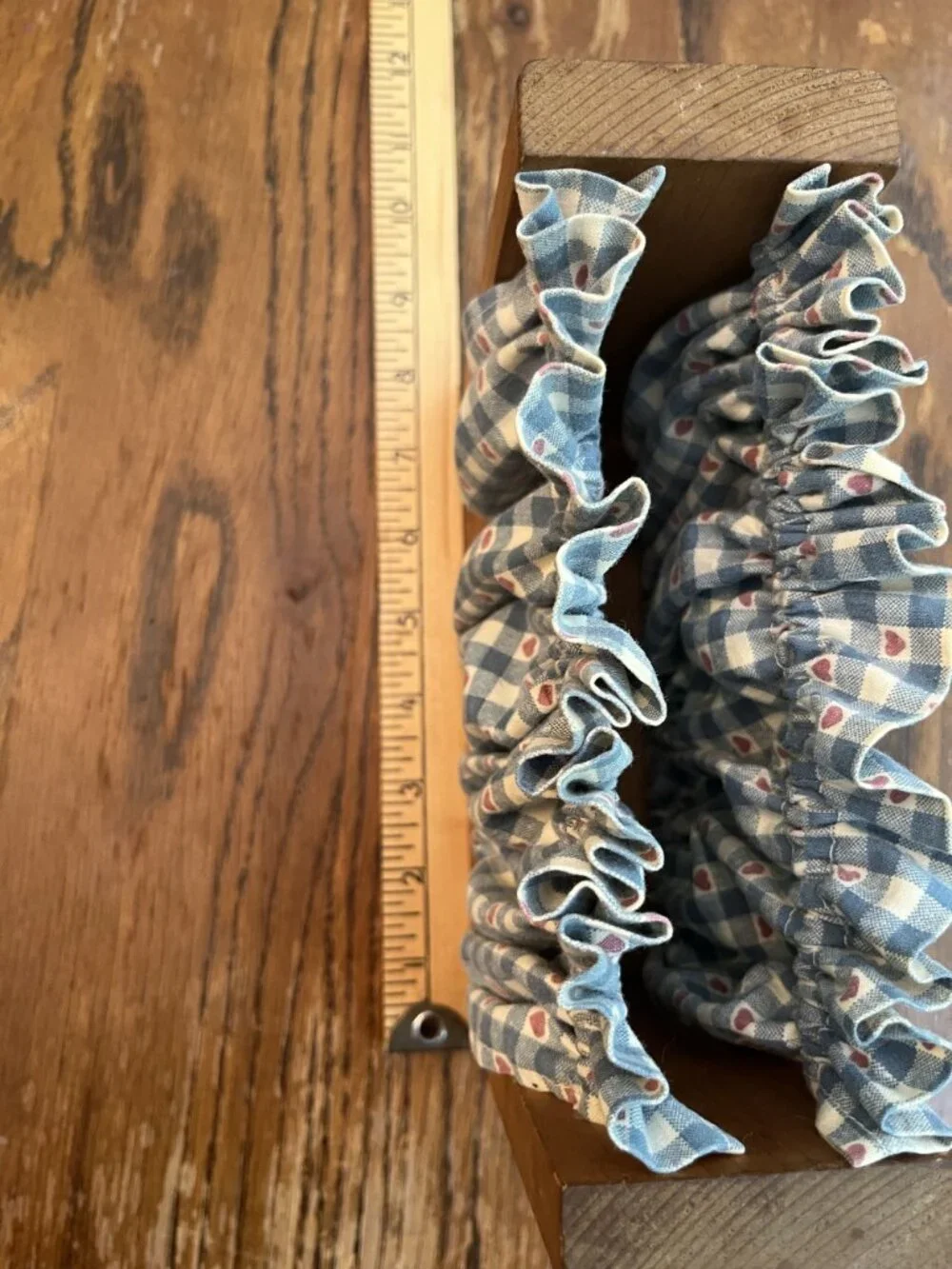 Vintage Wooden Napkin Holder With Heart Cutouts & Blue Gingham Fabric Cottagecor